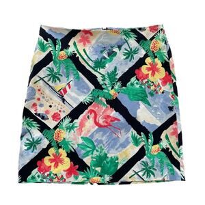 Talbots Skirt Tropical Flamingo Floral Print Summer Pencil Skirt Size 8